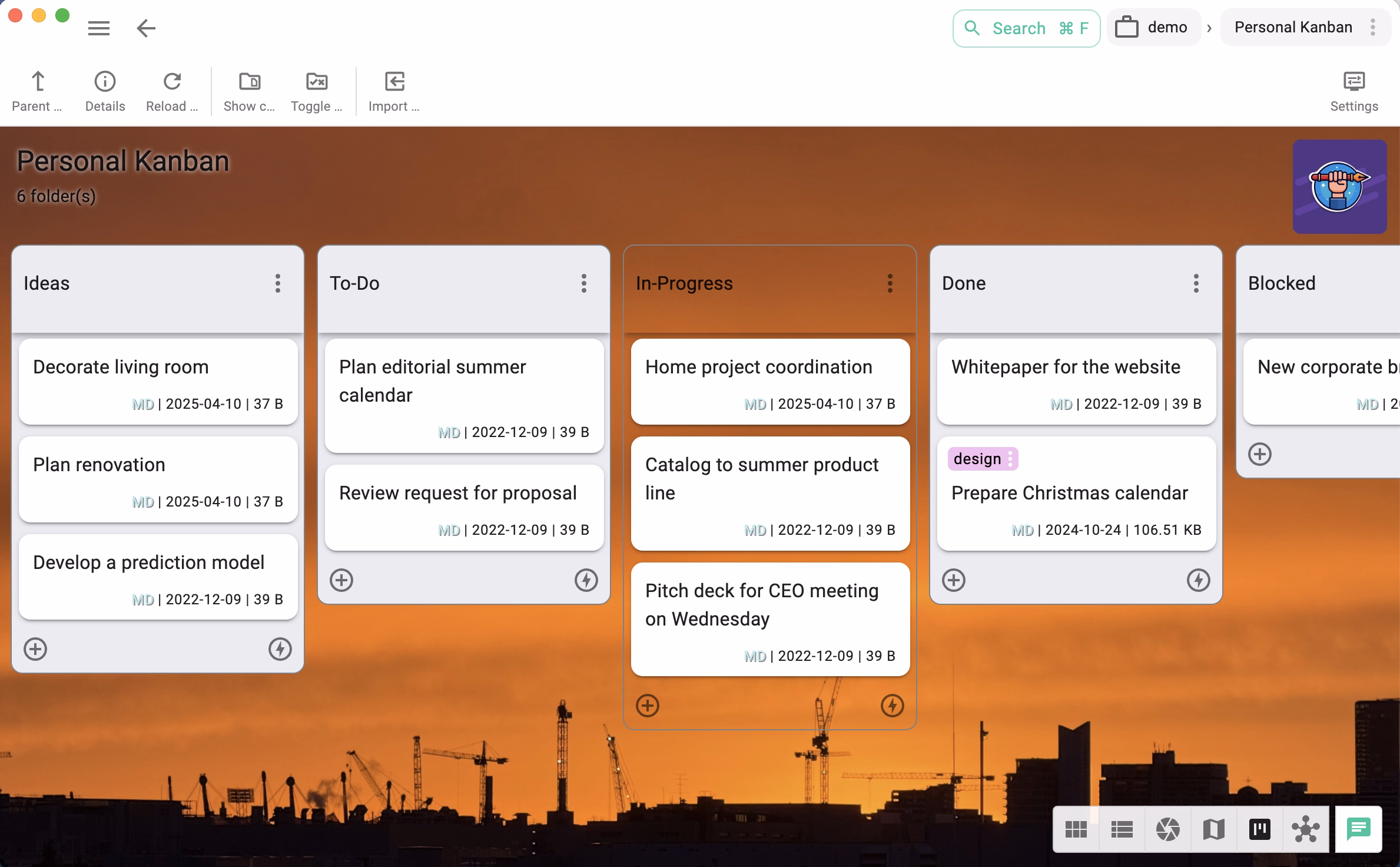 Folders in the Kanban perspective