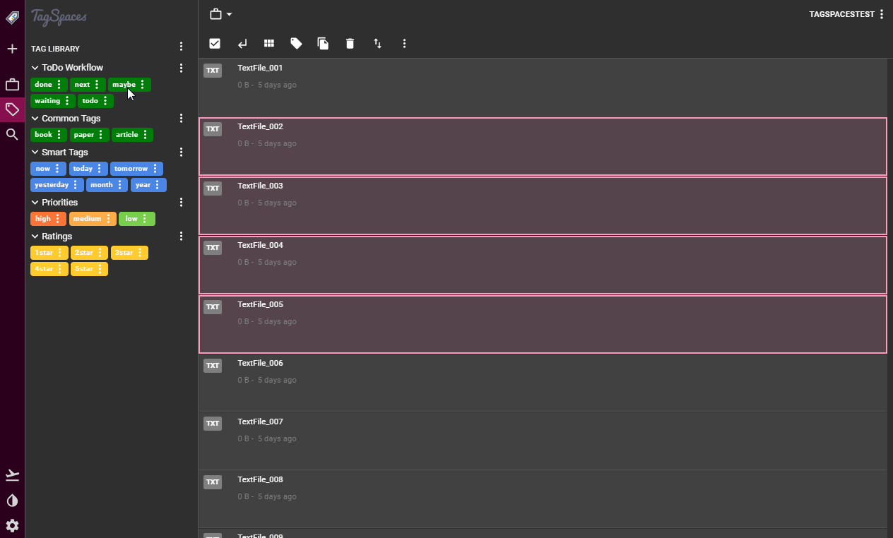 Tagging files by dragging tags from the library to the files