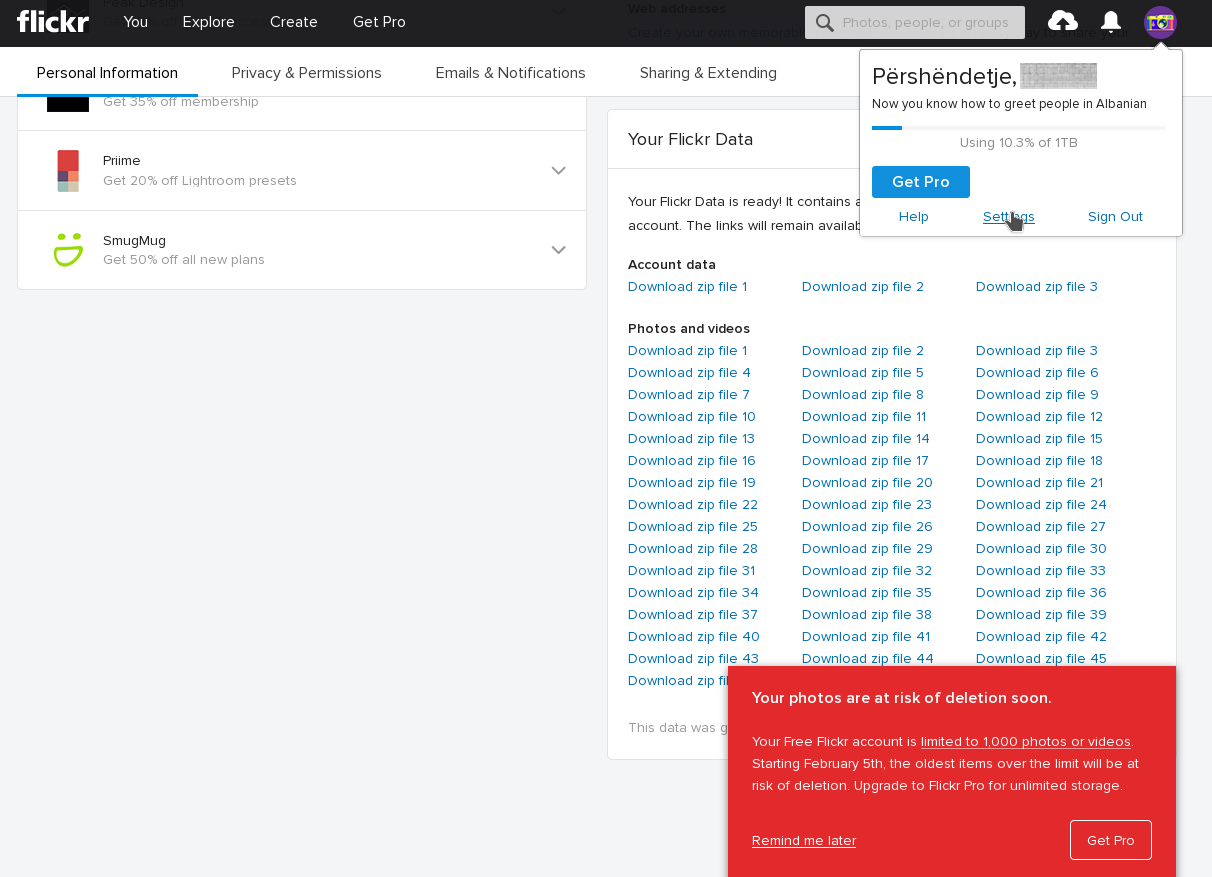 How to export Flickr data