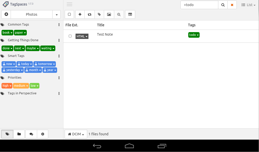 tagspaces 1.7 running on android