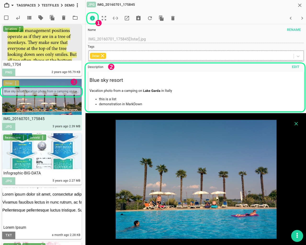 Screenshot of file and folder description options