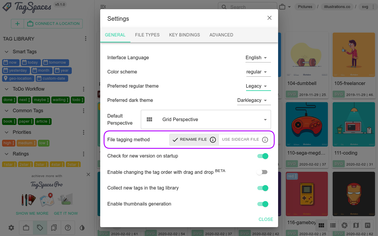 Activating tag persistence for files using sidecar files