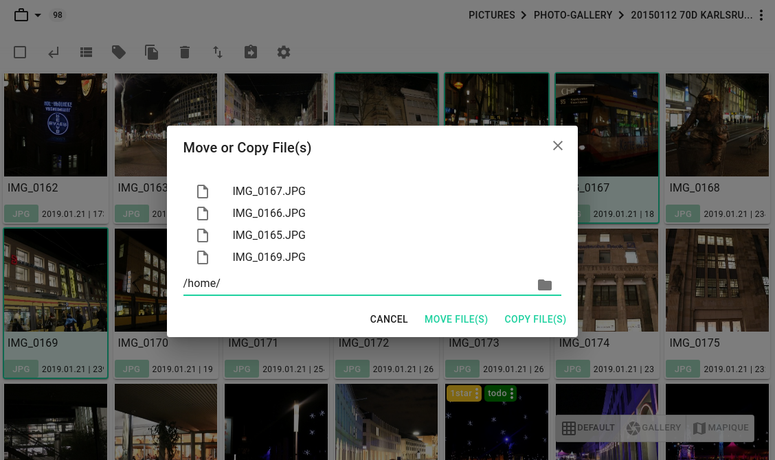 Dialog for moving or copying files in TagSpaces